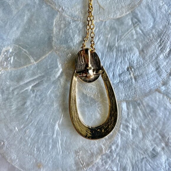 Gold Necklace with Black Cabochon and CZ - Picture 5 of 7